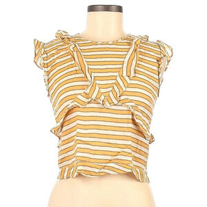 Zara Striped Ruffle Cropped Blouse